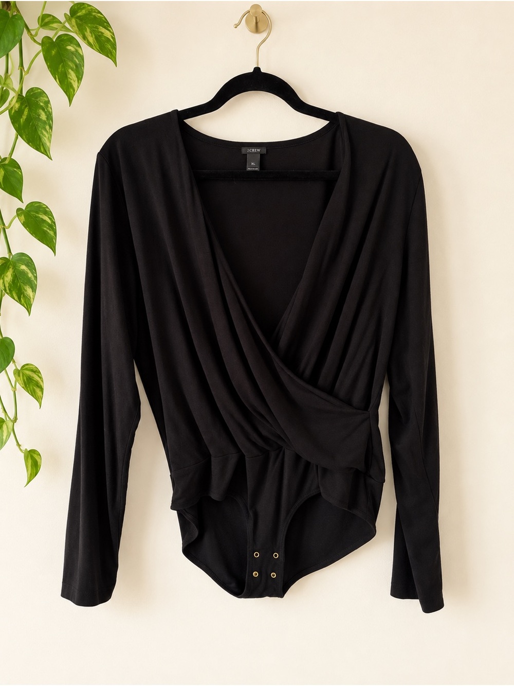 J.Crew Black Wrap Long Sleeve Bodysuit XL